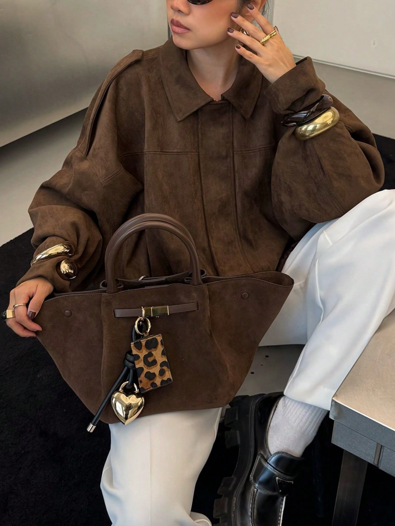 Oversized bomberjack dames – Suèdelook jas met rits en kraag-Boutique Moda