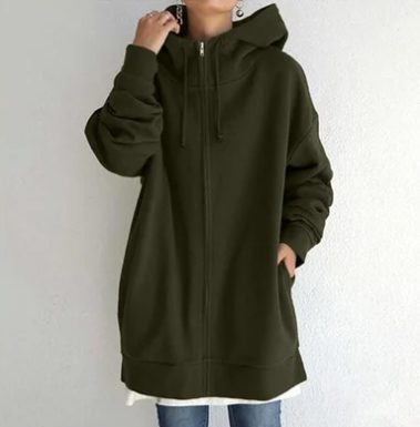 Oversized hoodie - Losvallende hoodie met lange ritssluiting voor dames-Boutique Moda
