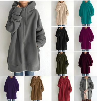Oversized hoodie - Losvallende hoodie met lange ritssluiting voor dames-Boutique Moda