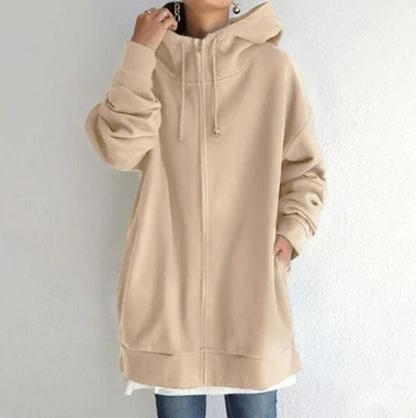 Oversized hoodie - Losvallende hoodie met lange ritssluiting voor dames-Boutique Moda