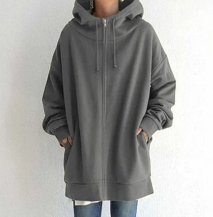 Oversized hoodie - Losvallende hoodie met lange ritssluiting voor dames-Boutique Moda