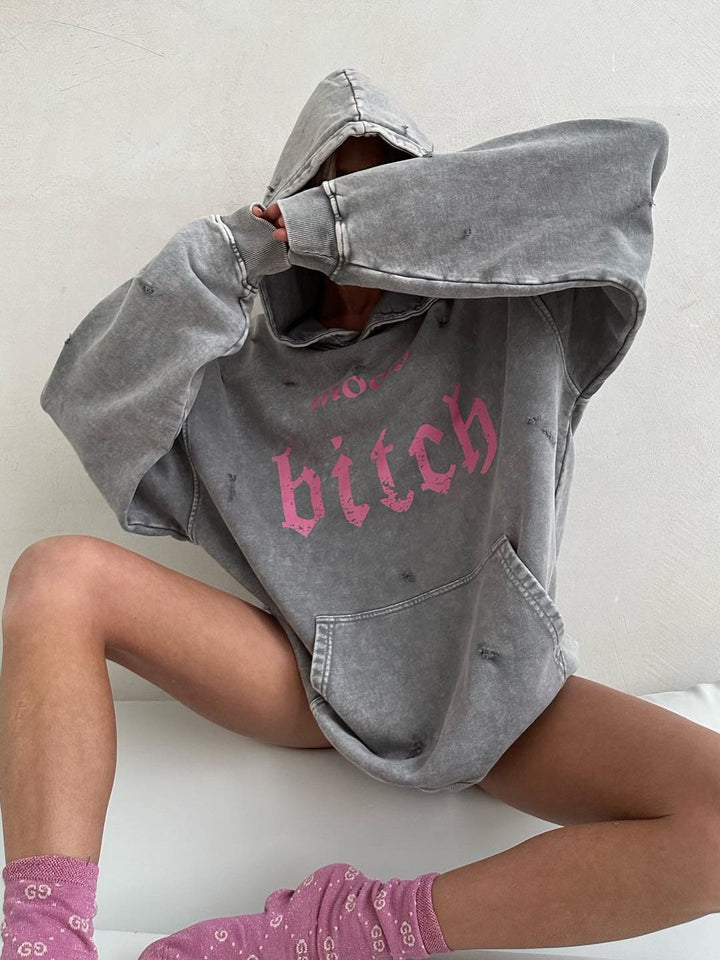 Oversized hoodie - gewassen - gescheurd - pullover hoodie - hoodie voor dames-Boutique Moda