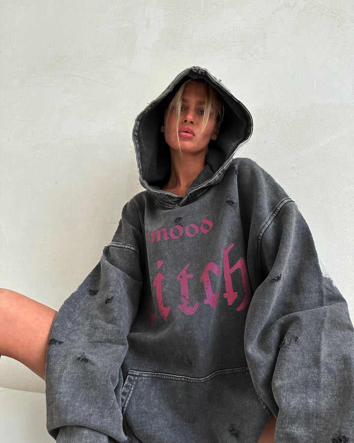 Oversized hoodie - gewassen - gescheurd - pullover hoodie - hoodie voor dames-Boutique Moda