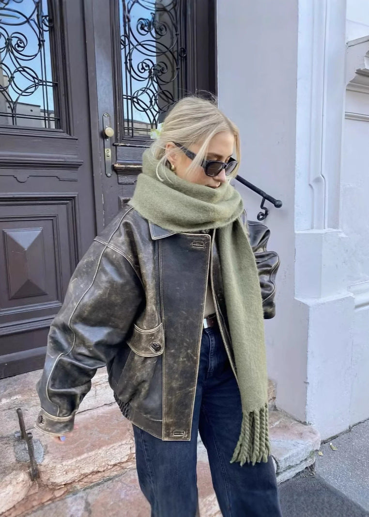 Oversized leren jas - Damesjas in vintage stijl van imitatieleer-Boutique Moda