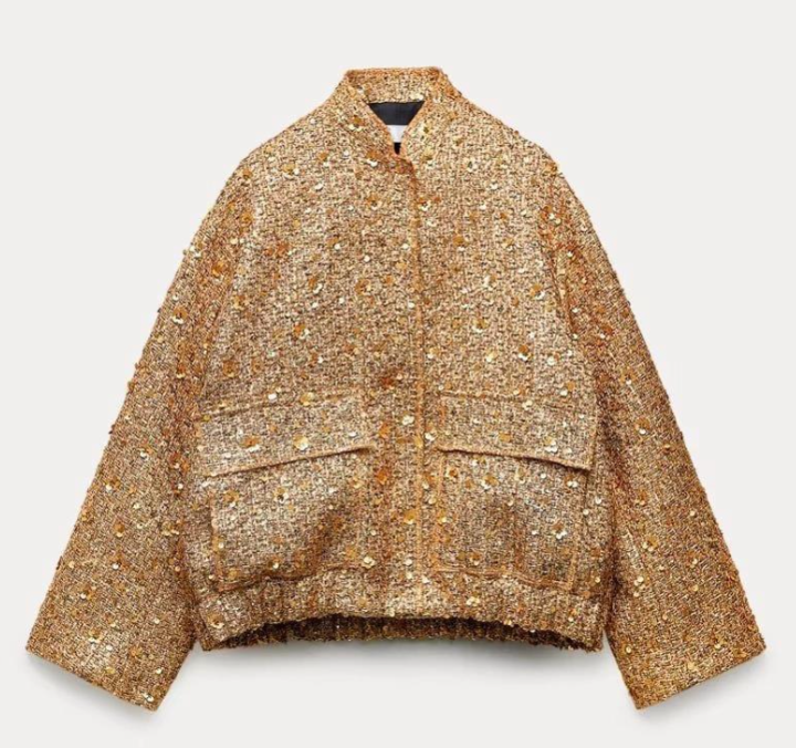 Paillettenjas - Damesjas met oversized gouden glitter-Boutique Moda