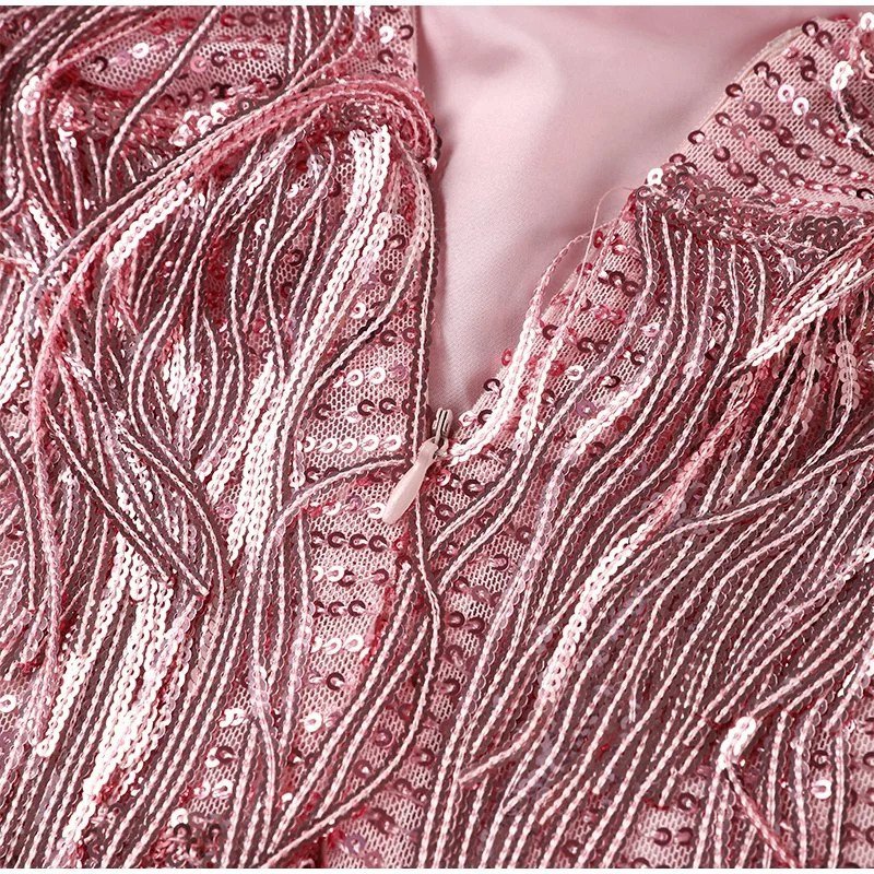 Paillettenjurk | Spaghettibandjes | Mini | Kwastjesjurk | Feestjurk-Boutique Moda