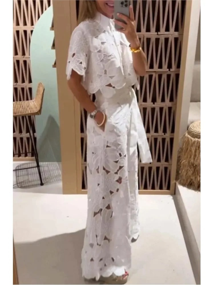 Palazzoset | Broek en Top | Kant | Zomer Co-ord-Boutique Moda