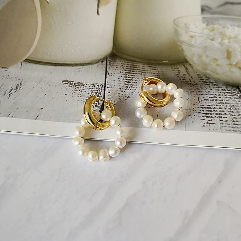 Parel Creolen | 18k Verguld Goudkleurig | Minimalistisch 34 mm-Boutique Moda