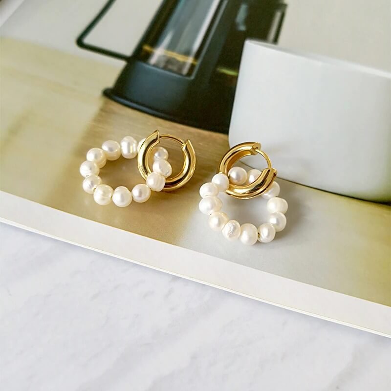 Parel Creolen | 18k Verguld Goudkleurig | Minimalistisch 34 mm-Boutique Moda