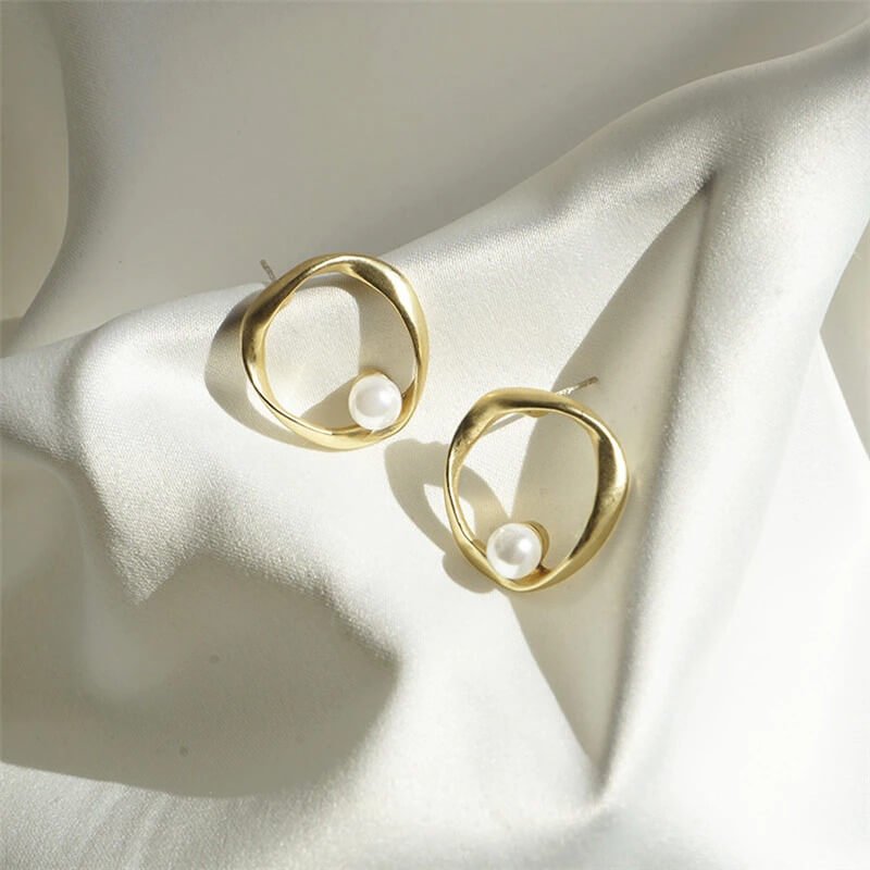Parel Oorbellen | 14k Verguld | Organische Vorm Minimalistisch-Boutique Moda
