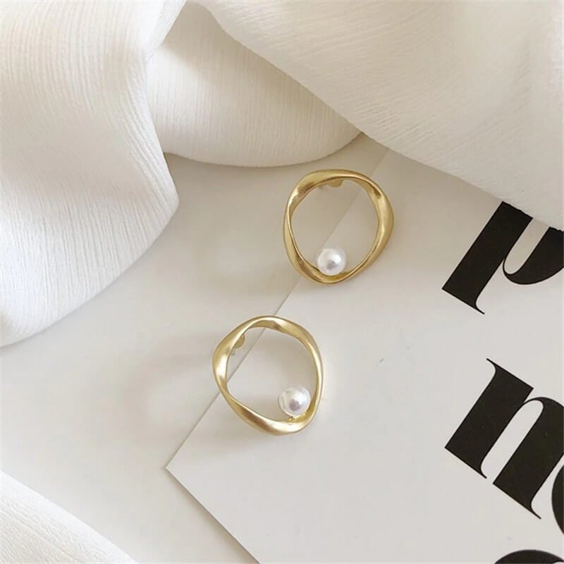 Parel Oorbellen | 14k Verguld | Organische Vorm Minimalistisch-Boutique Moda