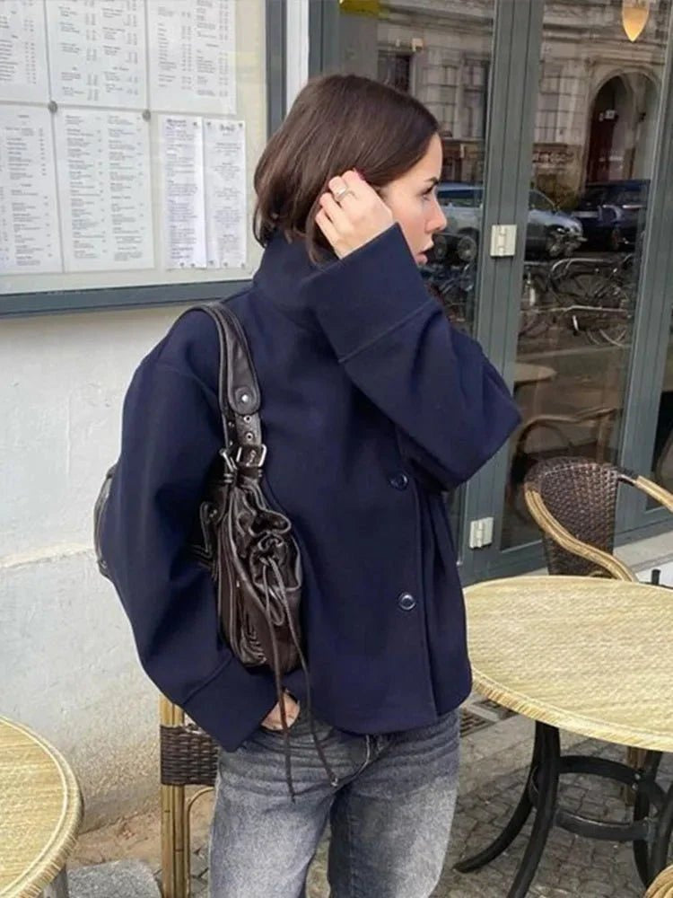 Pea Coat - Korte relaxte damesjas met opstaande kraag-Boutique Moda