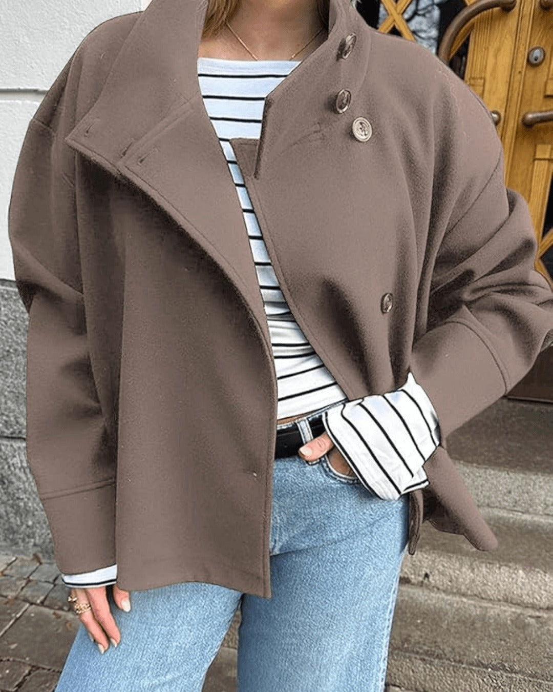 Pea Coat - Korte relaxte damesjas met opstaande kraag-Boutique Moda