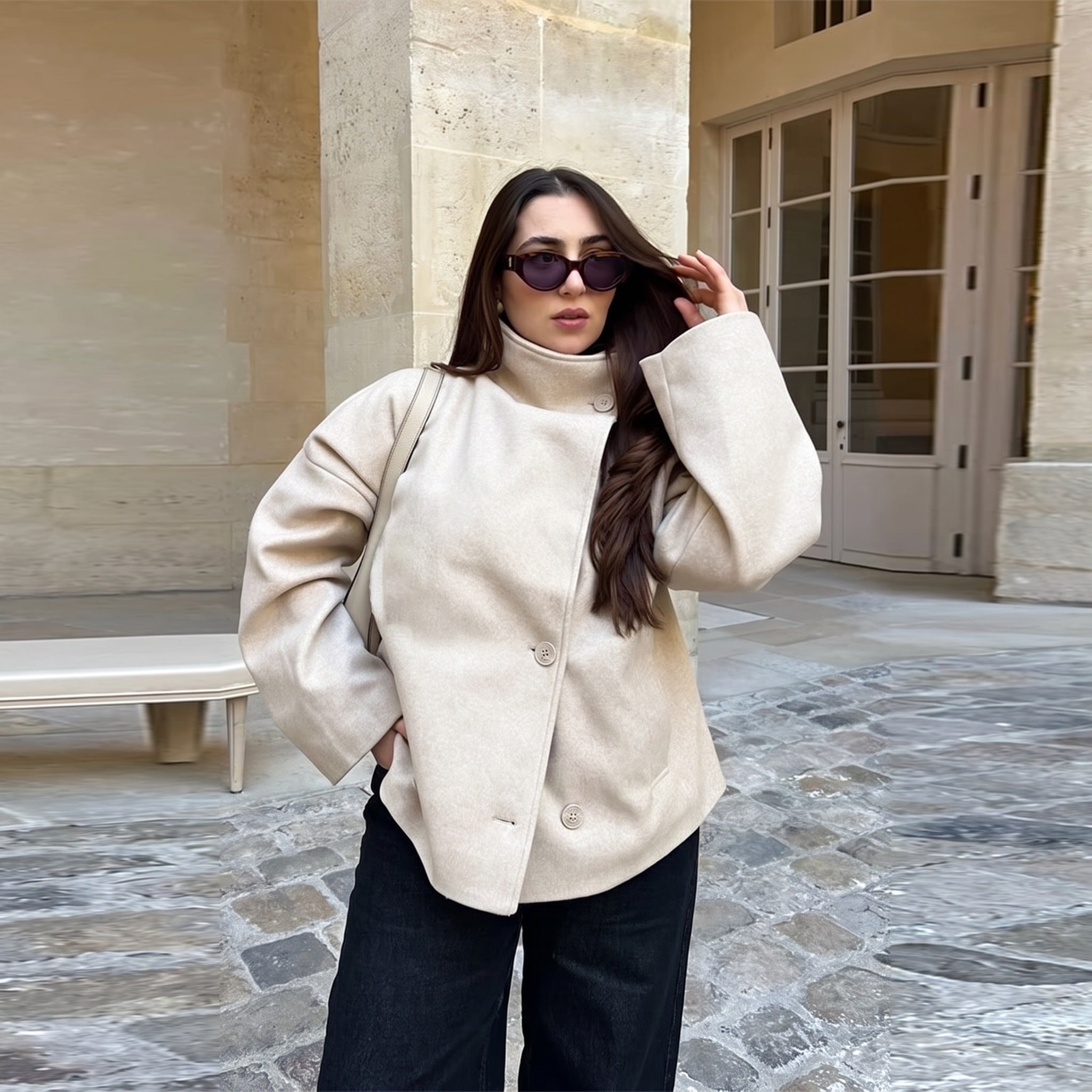 Pea Coat - Korte relaxte damesjas met opstaande kraag-Boutique Moda