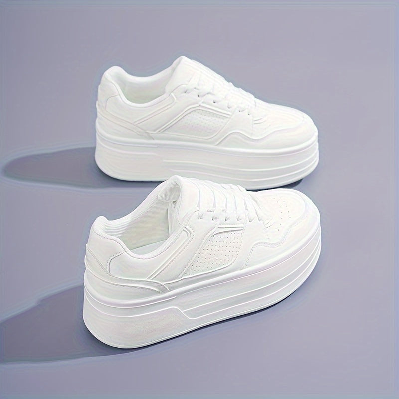 Plateau Sneakers - Dikke Zool - Veterschoenen - Witte Sneakers - Damesschoenen-Boutique Moda