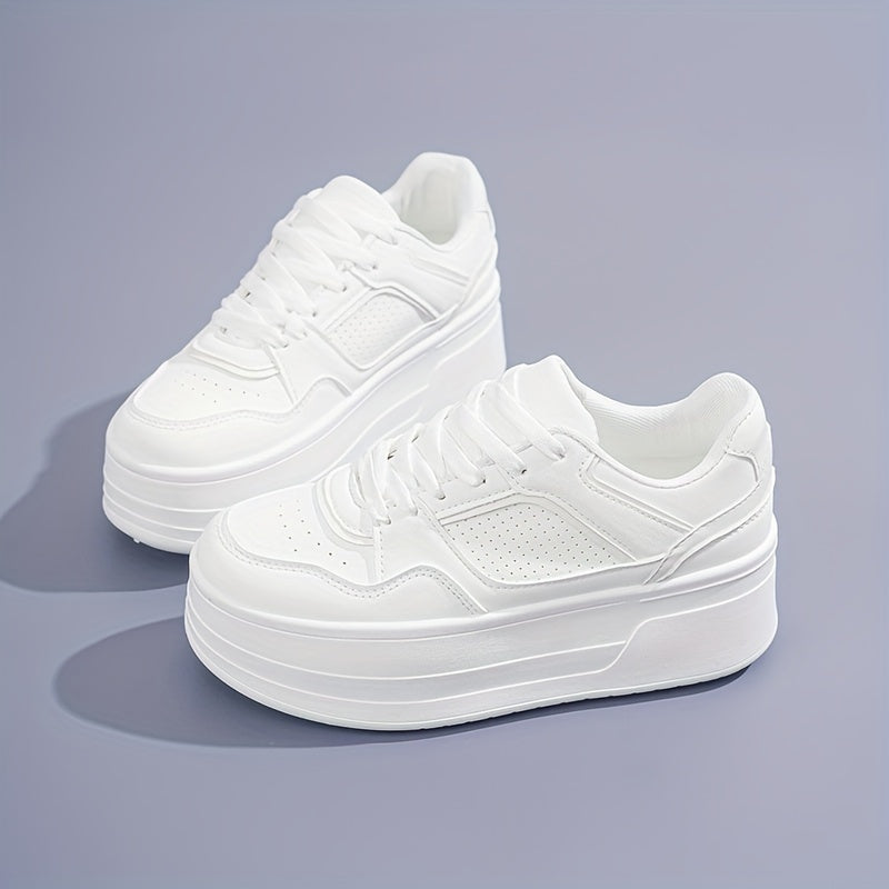 Plateau Sneakers - Dikke Zool - Veterschoenen - Witte Sneakers - Damesschoenen-Boutique Moda