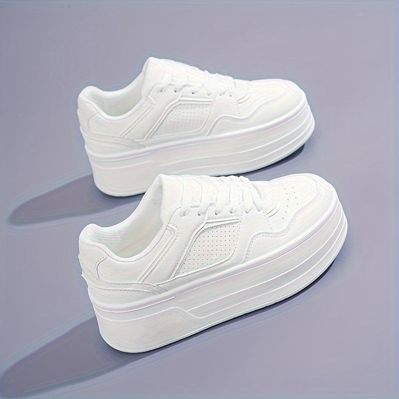 Plateau Sneakers - Dikke Zool - Veterschoenen - Witte Sneakers - Damesschoenen-Boutique Moda