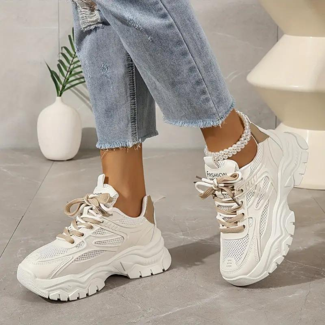 Platform Sneakers - Veterschoenen - Orthopedisch - Witte Sneakers - Damessneakers-Boutique Moda