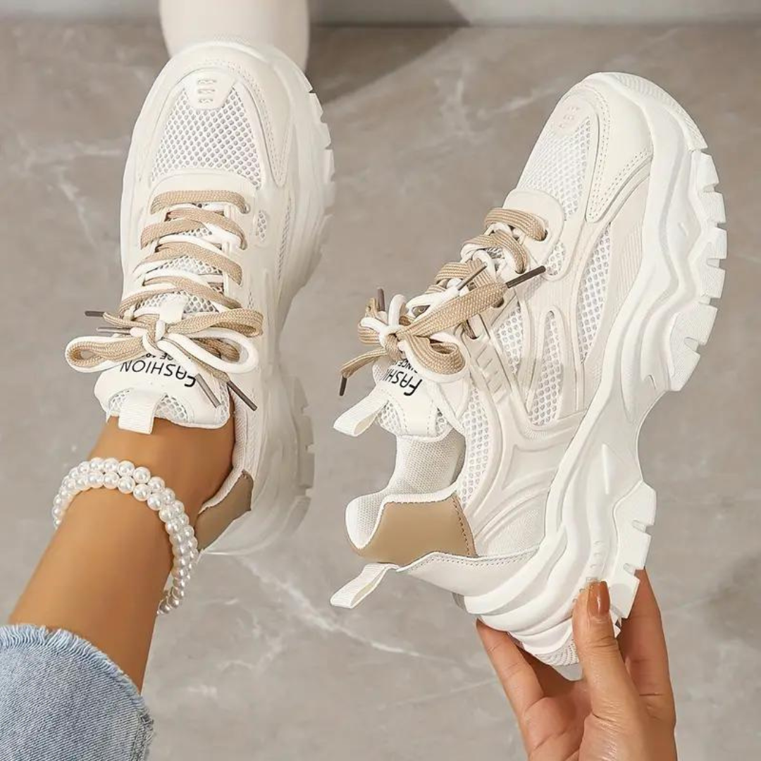 Platform Sneakers - Veterschoenen - Orthopedisch - Witte Sneakers - Damessneakers-Boutique Moda
