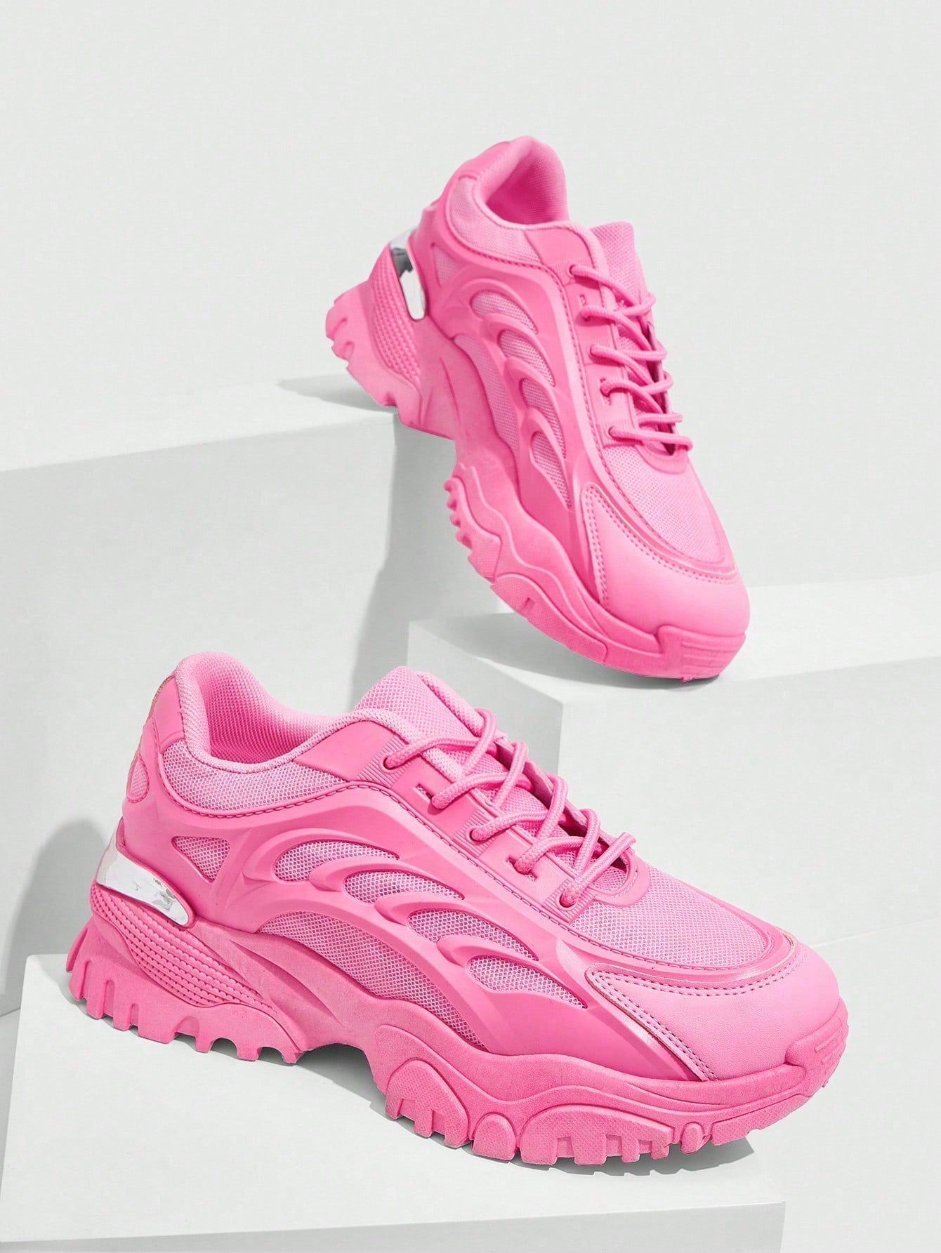 Platform sneakers - Dames sneakers met dikke zool en veters-Boutique Moda