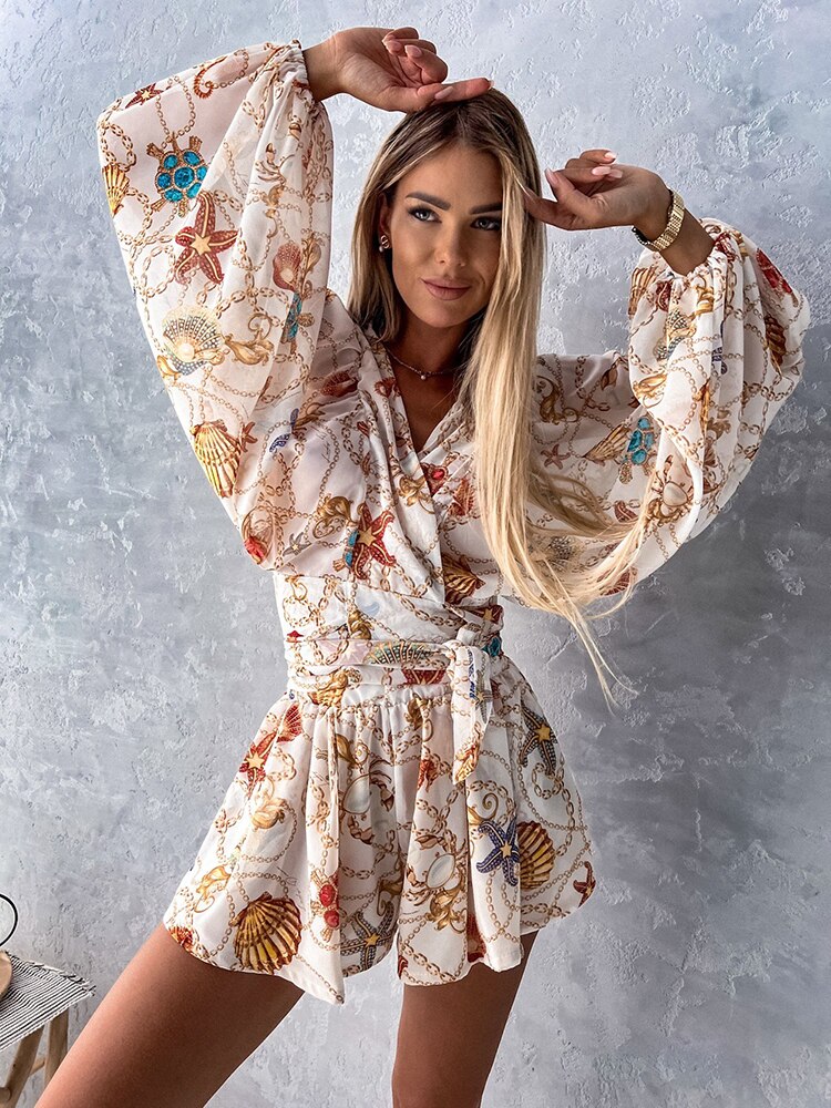 Playsuit - Lange Mouw - V-Hals - Zomerkleding - Jumpsuit-Boutique Moda