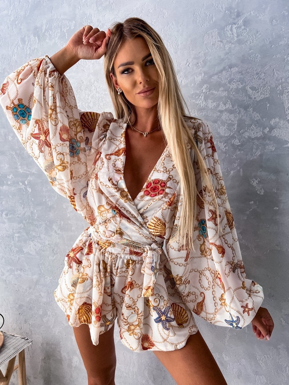 Playsuit - Lange Mouw - V-Hals - Zomerkleding - Jumpsuit-Boutique Moda