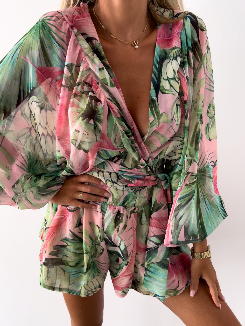 Playsuit - Lange Mouw - V-Hals - Zomerkleding - Jumpsuit-Boutique Moda