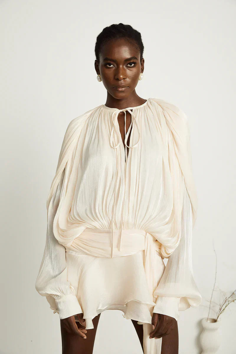 Plooi jurk - Dames Mini jurk met lange mouwen-Boutique Moda