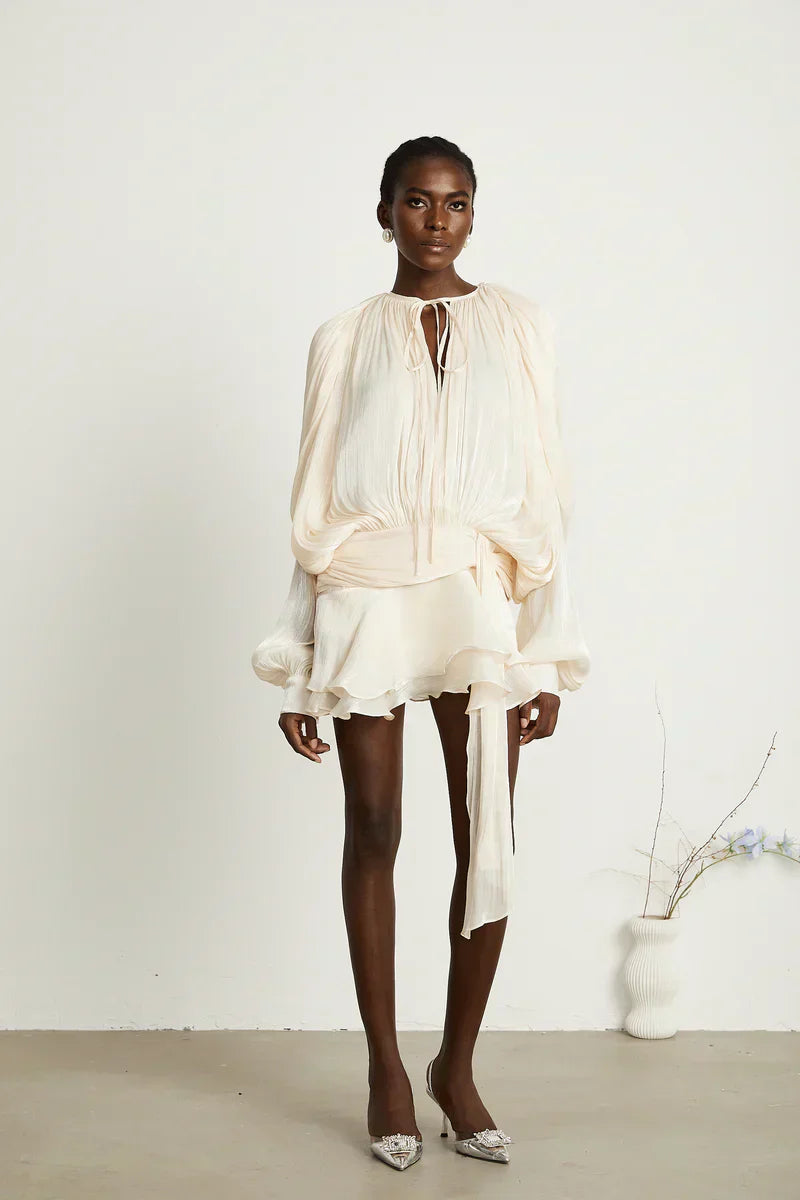 Plooi jurk - Dames Mini jurk met lange mouwen-Boutique Moda