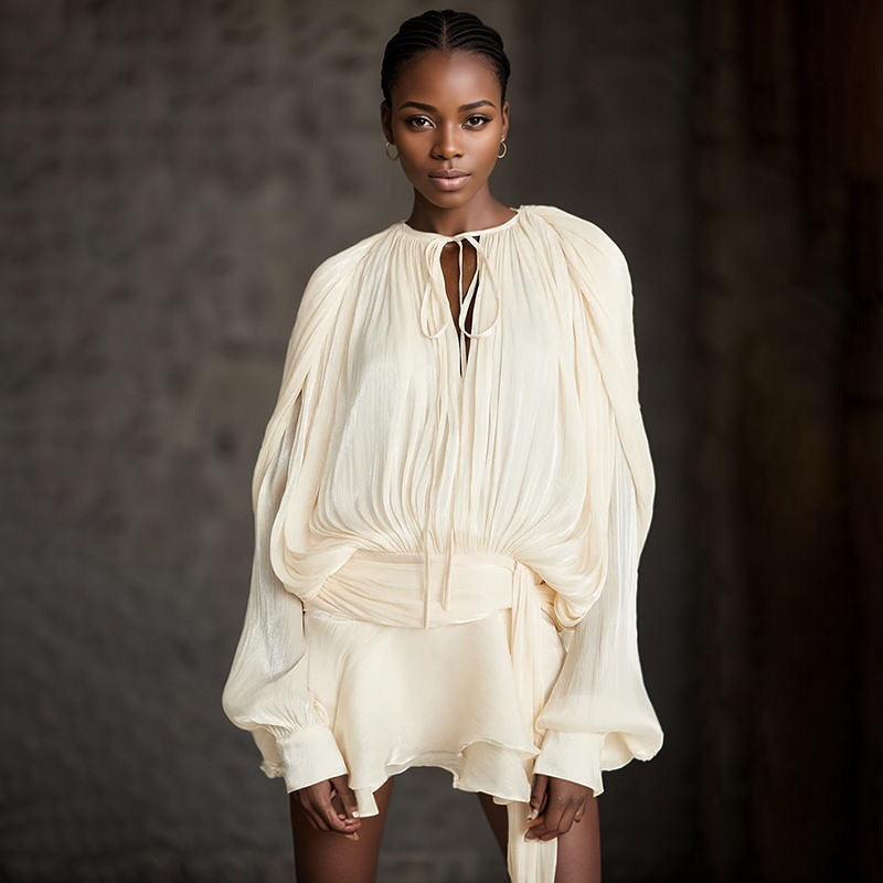 Plooi jurk - Dames Mini jurk met lange mouwen-Boutique Moda