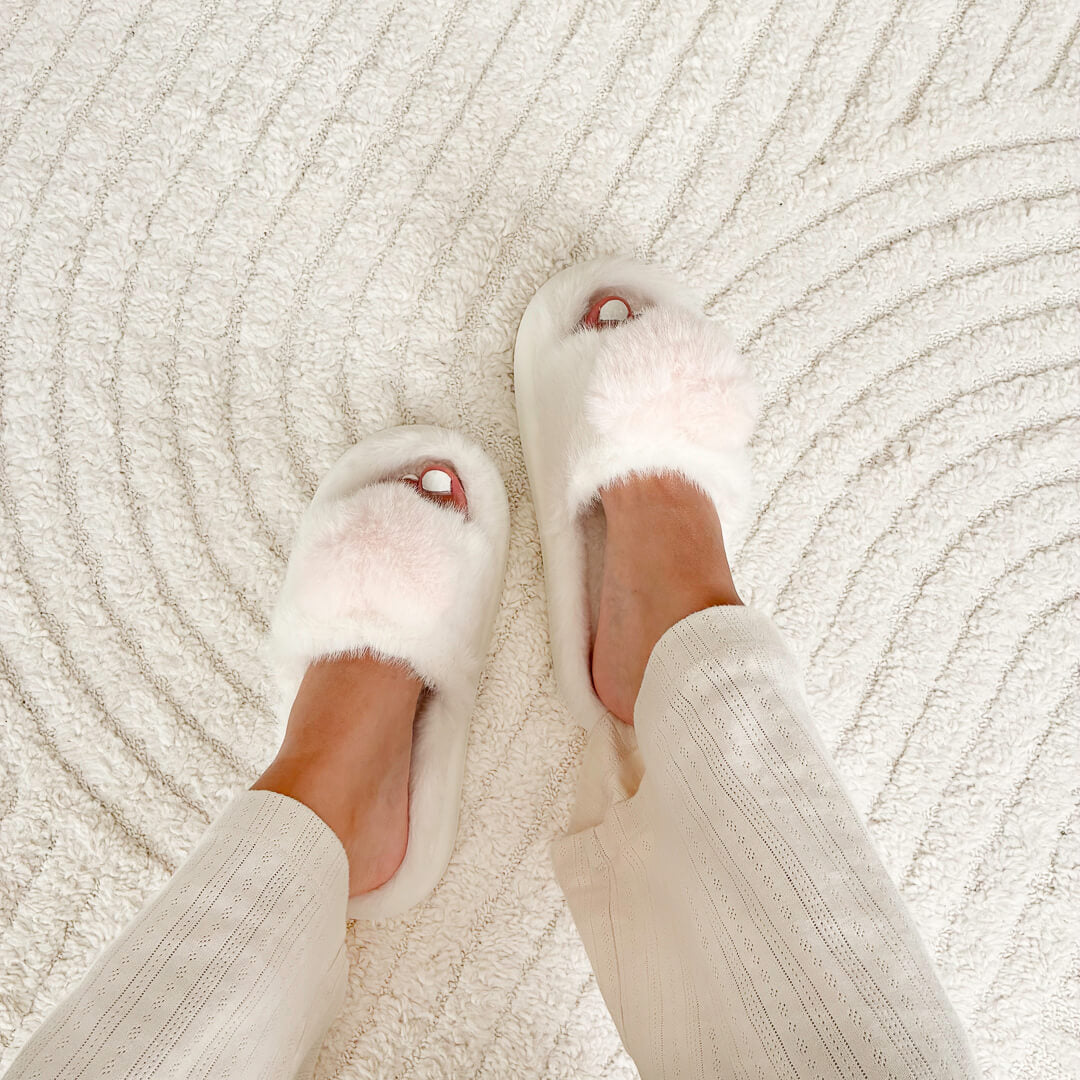 Pluche Hartjes Pantoffels Dames | Open Teen Faux Fur Sloffen-Boutique Moda