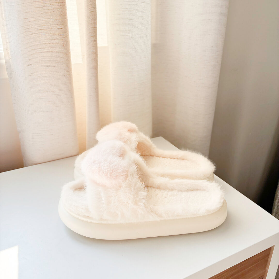 Pluche Hartjes Pantoffels Dames | Open Teen Faux Fur Sloffen-Boutique Moda
