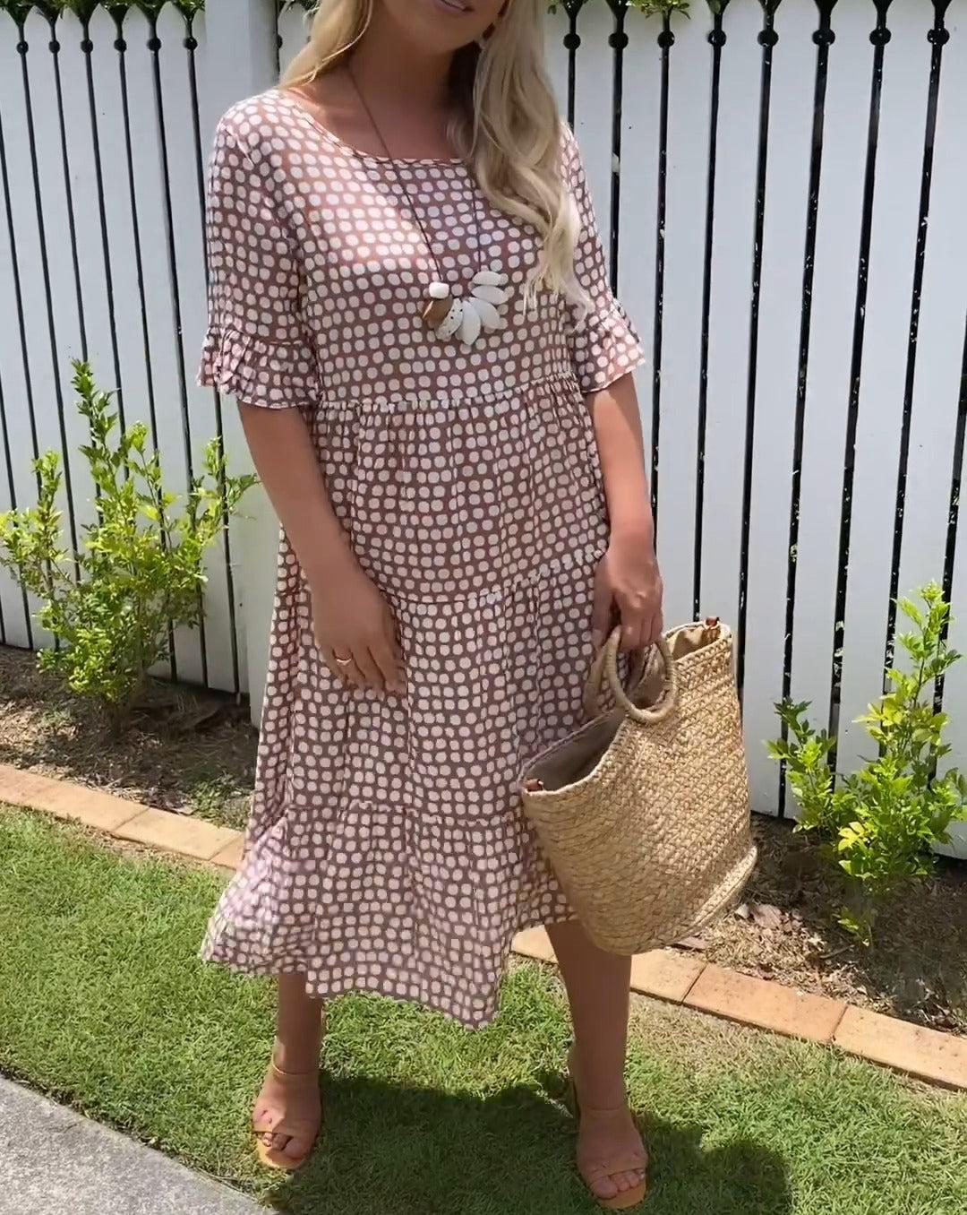 Polka Dot Jurk | Korte Mouwen | Los Model | Midi Jurk | Zomer Jurk-Boutique Moda