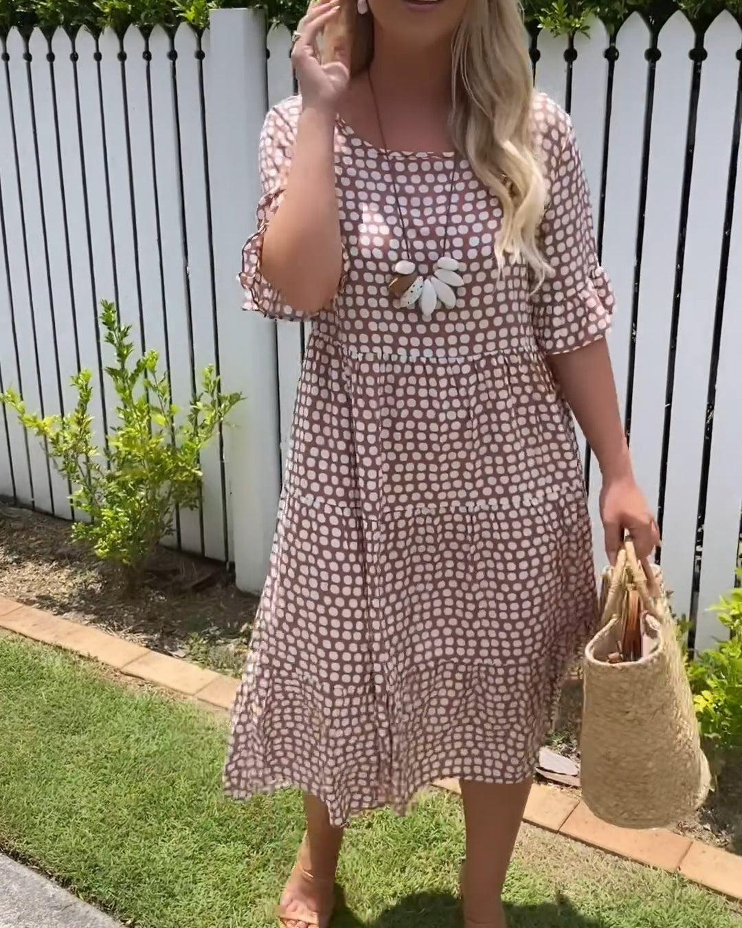 Polka Dot Jurk | Korte Mouwen | Los Model | Midi Jurk | Zomer Jurk-Boutique Moda