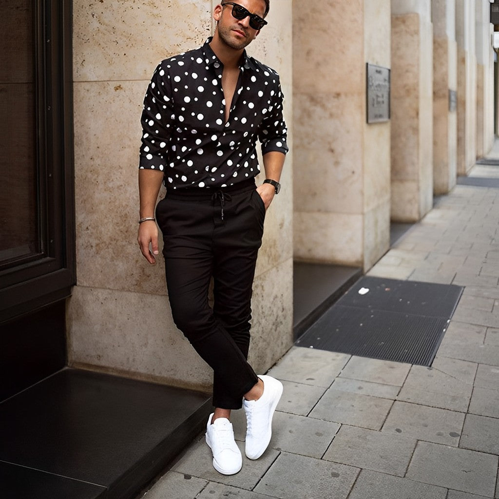 Polka Dot Overhemd | Lange Mouw | Gekorteld | Button-Up Overhemd | Overhemd voor Heren-Boutique Moda