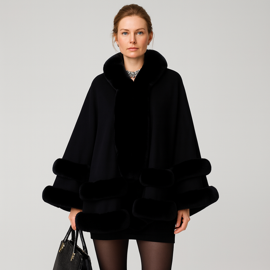Poncho met bontrand | Imitatiebont | Poncho | Bontsjaal | Vrouwenmantel-Boutique Moda