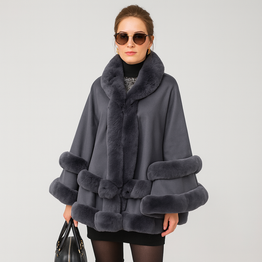 Poncho met bontrand | Imitatiebont | Poncho | Bontsjaal | Vrouwenmantel-Boutique Moda