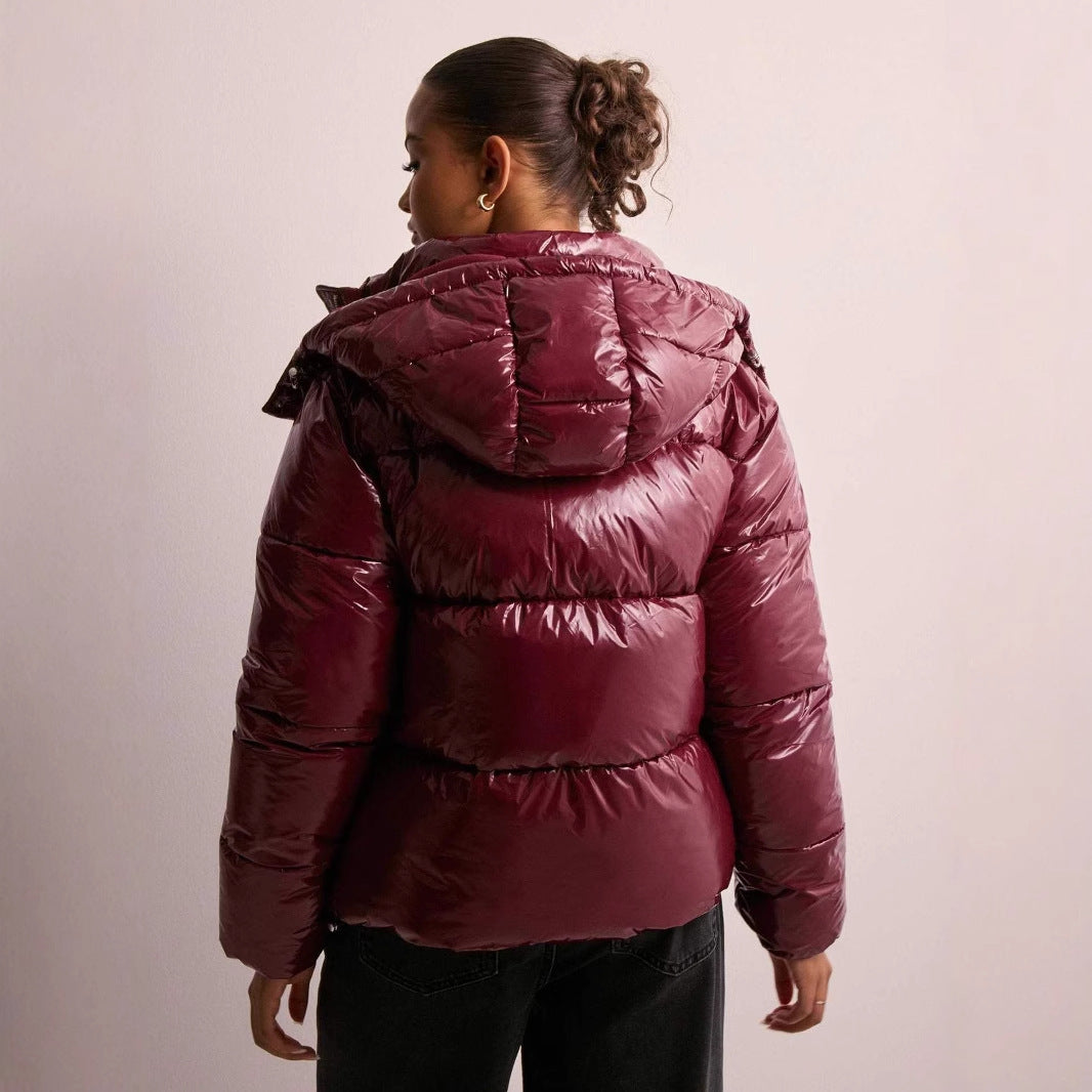 Pufferjas | Glanzend | Met capuchon | Winterjas | Damesjas-Boutique Moda