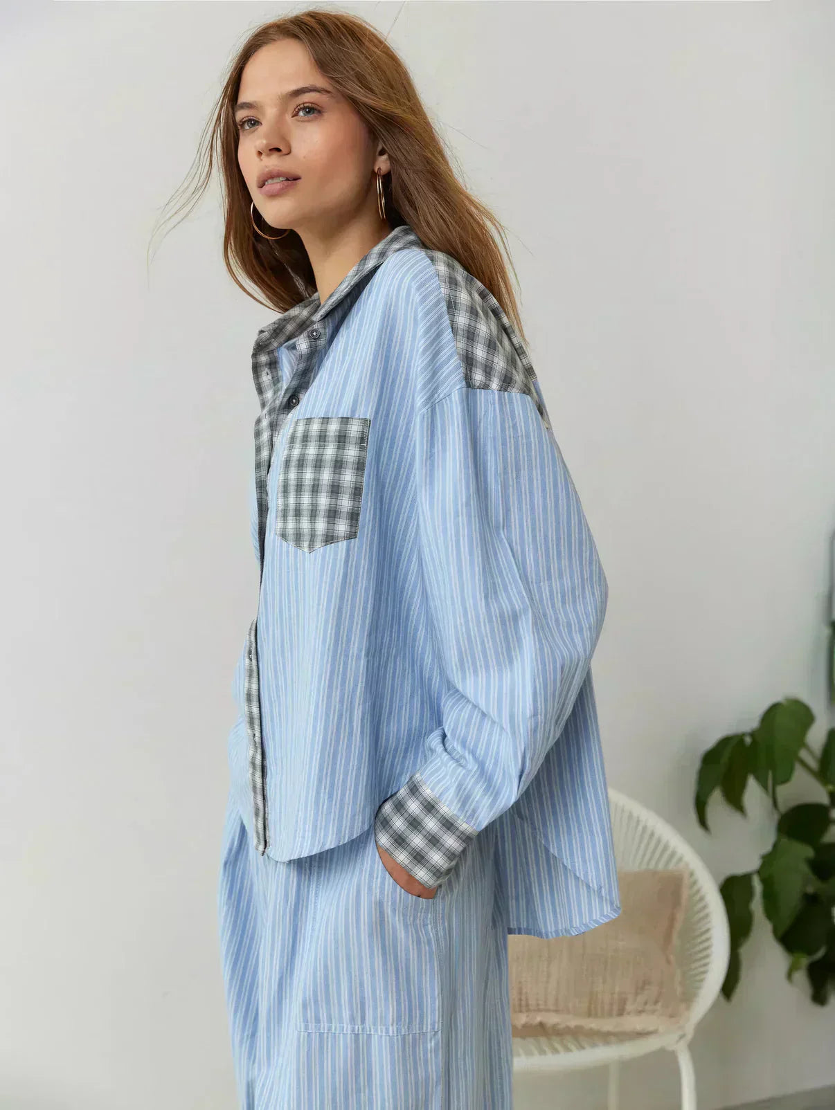 Pyjamaset - Ruime pyjama met lange mouwen en ruitjesmotief voor dames-Boutique Moda