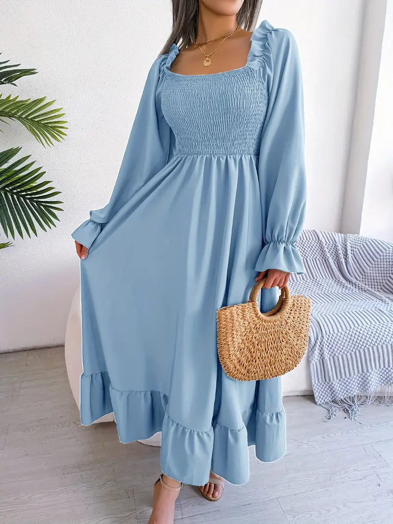 Rebekah Maxi Jurk | Stijlvolle jurk met lange mouwen en ruches-Boutique Moda