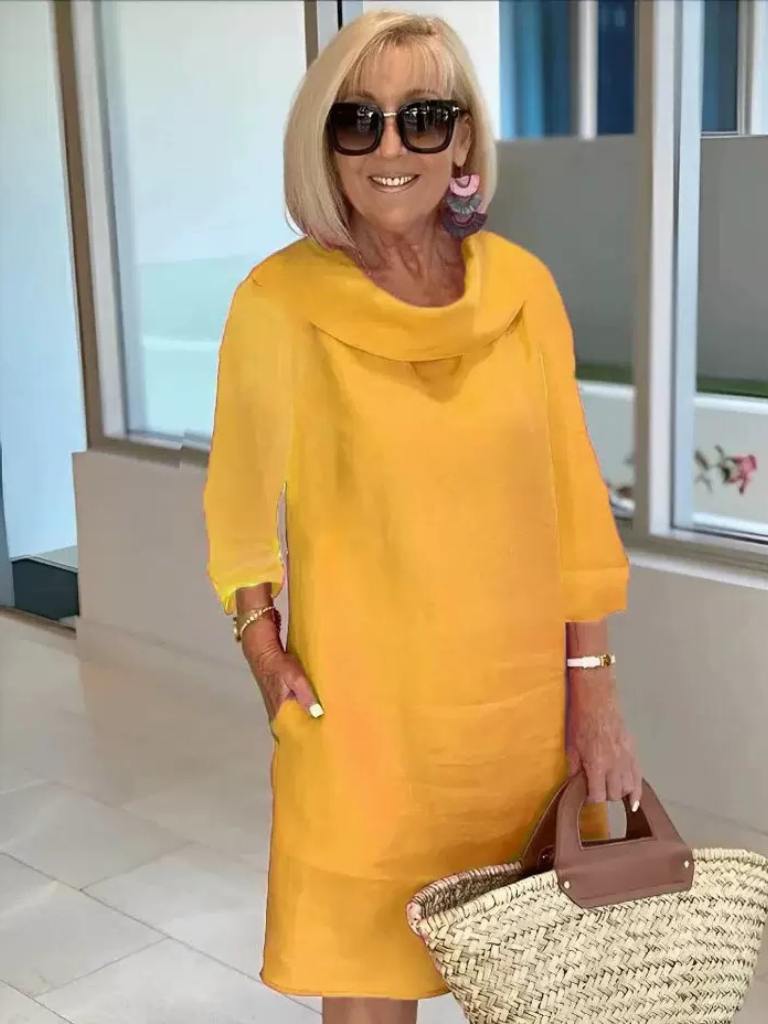 Reverskraag jurk | Lange mouwen | Losse pasvorm | Knie-lengte jurk | Zomerjurk-Boutique Moda