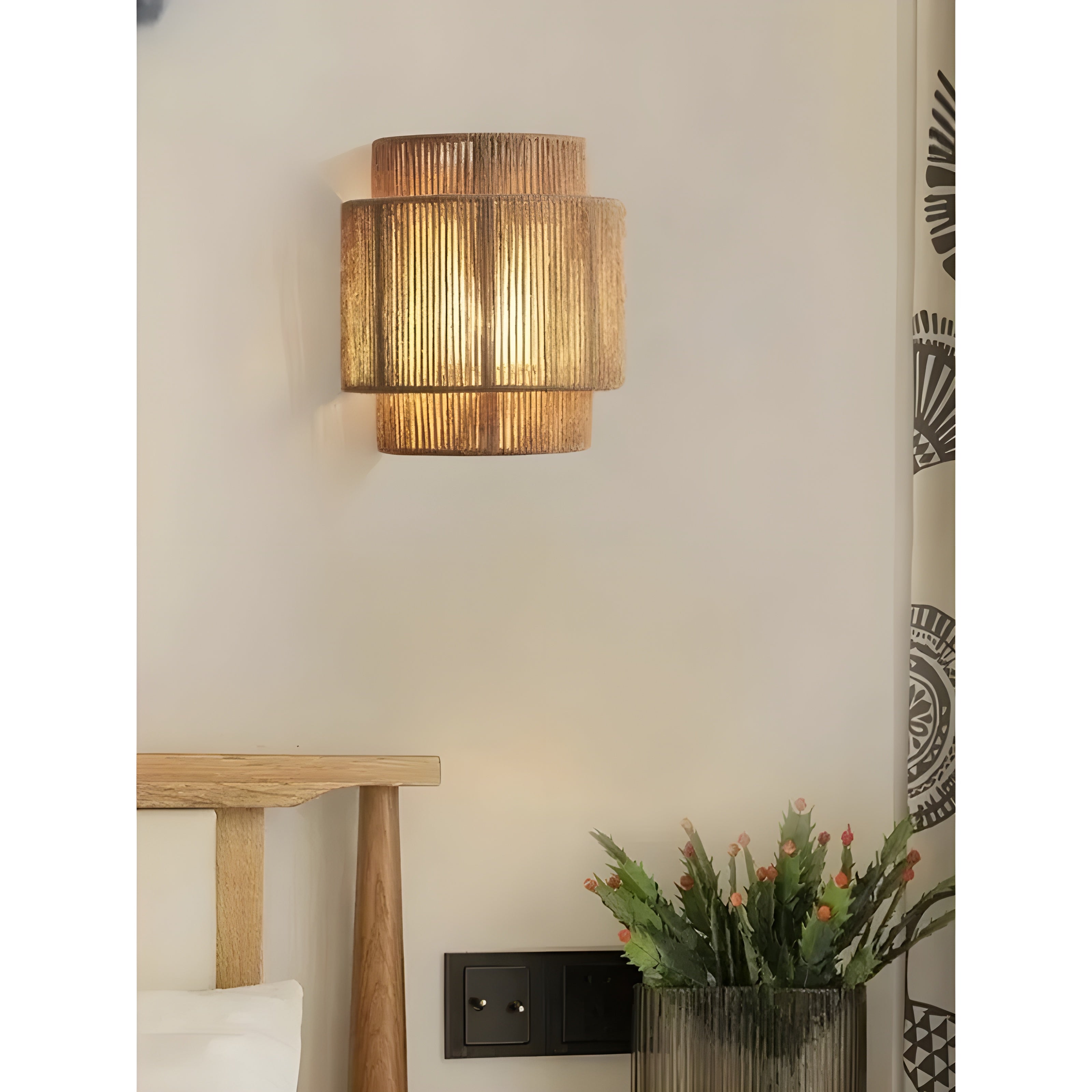 Rotan Lamp - LED Beige Rieten Rotan Wandlamp-Boutique Moda