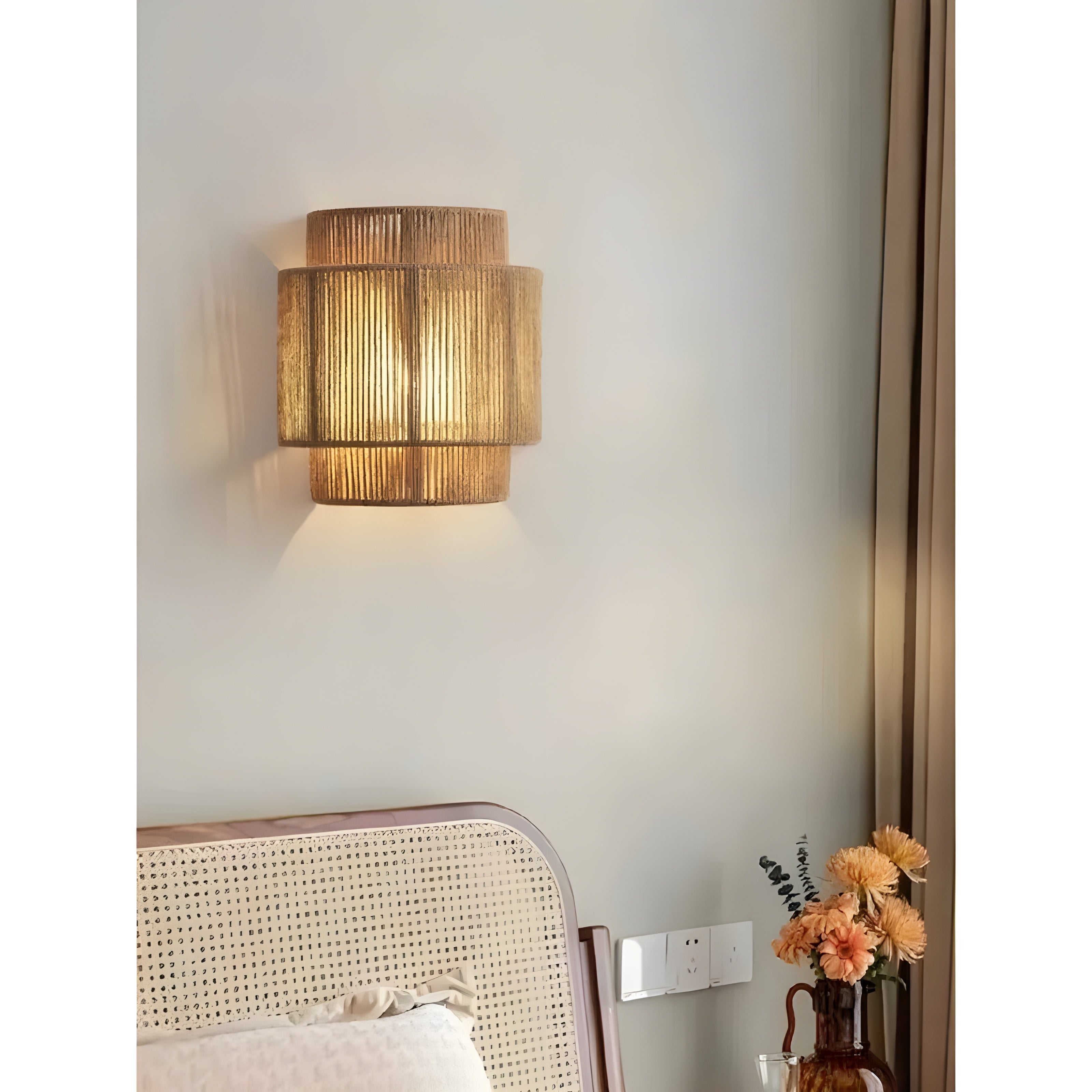 Rotan Lamp - LED Beige Rieten Rotan Wandlamp-Boutique Moda