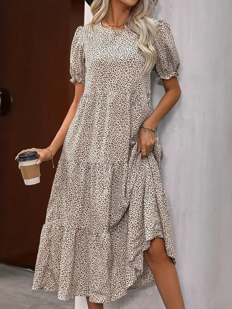 Ruches Jurk, Pofmouw, Geraffineerd, Midi-jurk, Zomerjurk-Boutique Moda