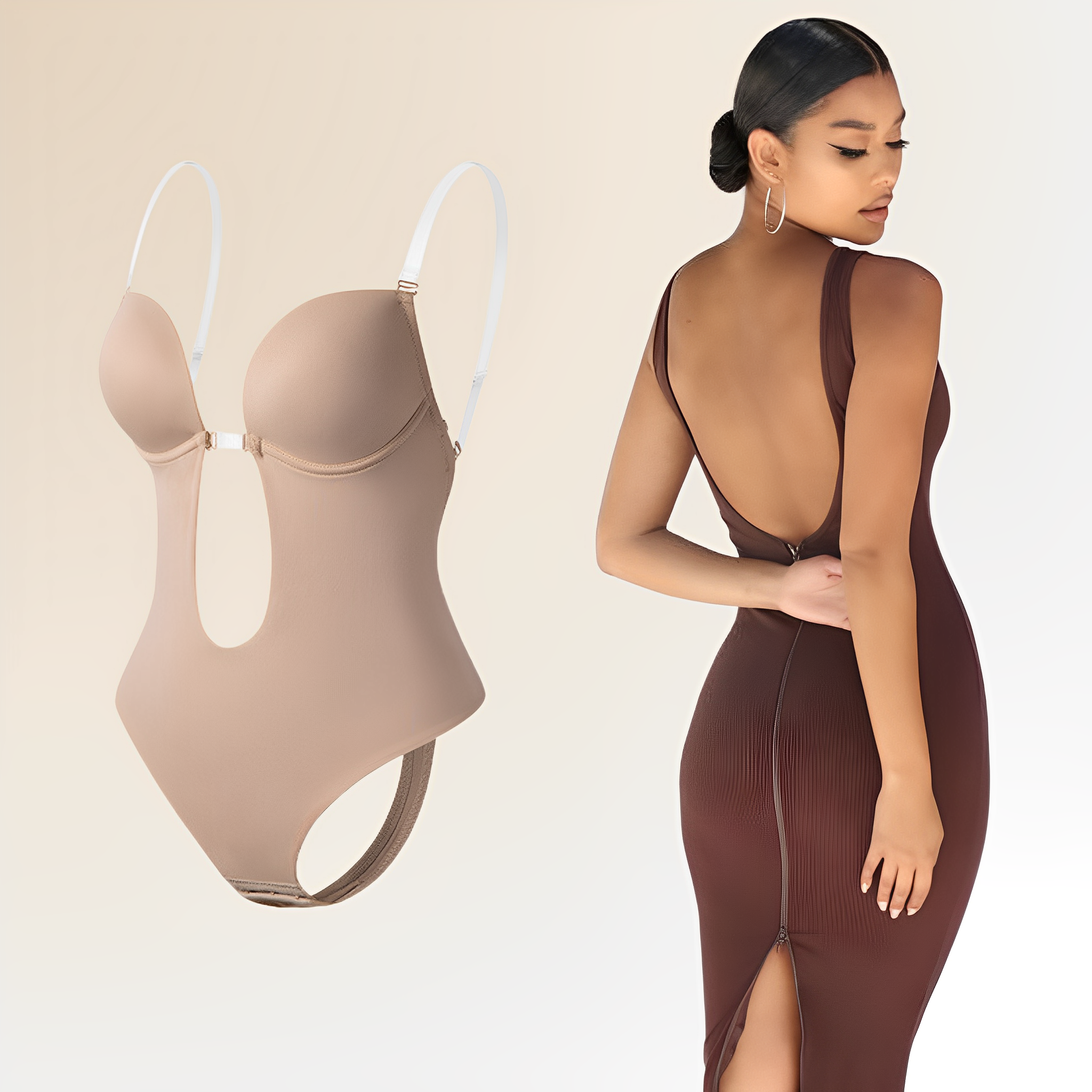 Rugloze bodysuit dames – Shapewear met diepe V-hals en ingebouwde beha-Boutique Moda