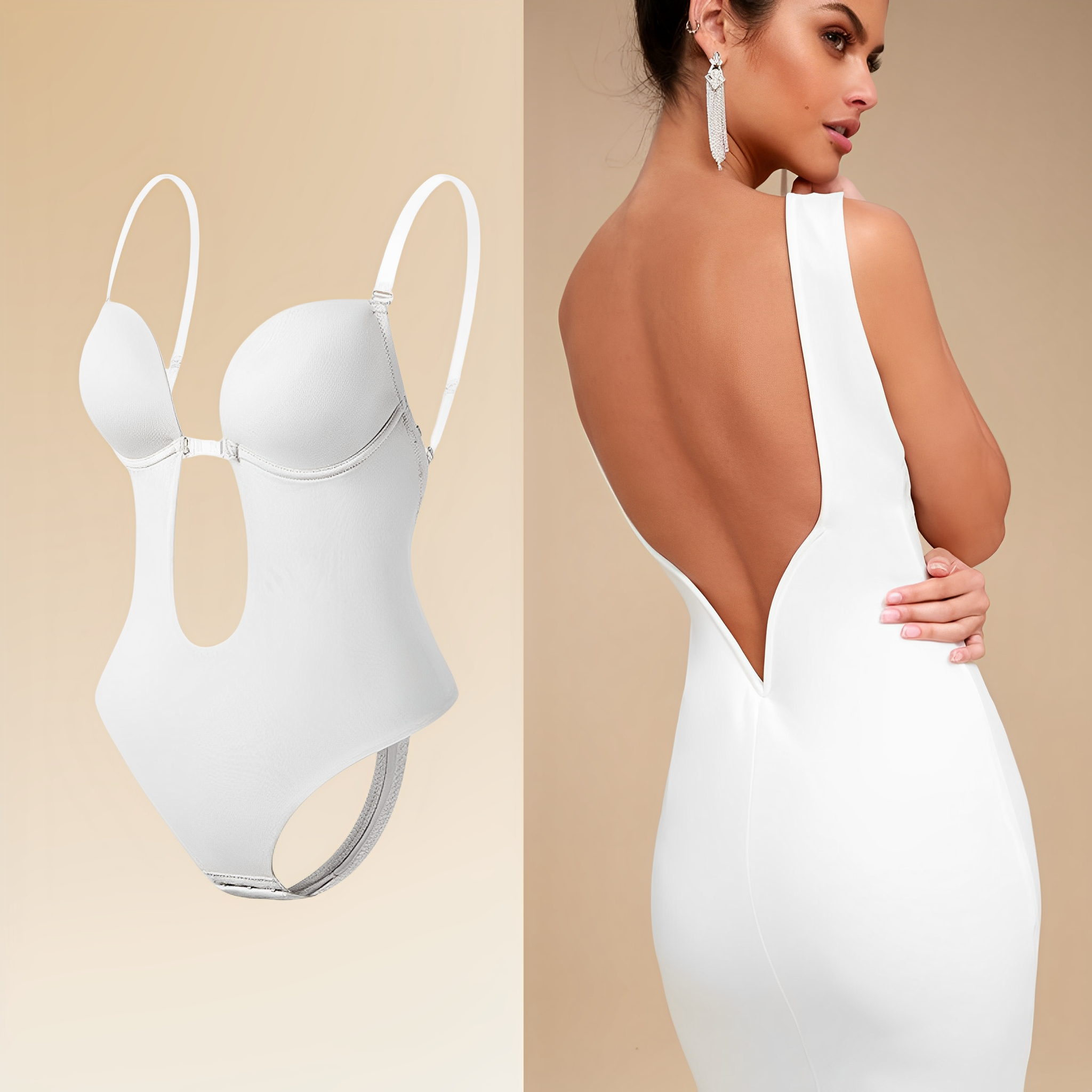 Rugloze bodysuit dames – Shapewear met diepe V-hals en ingebouwde beha-Boutique Moda