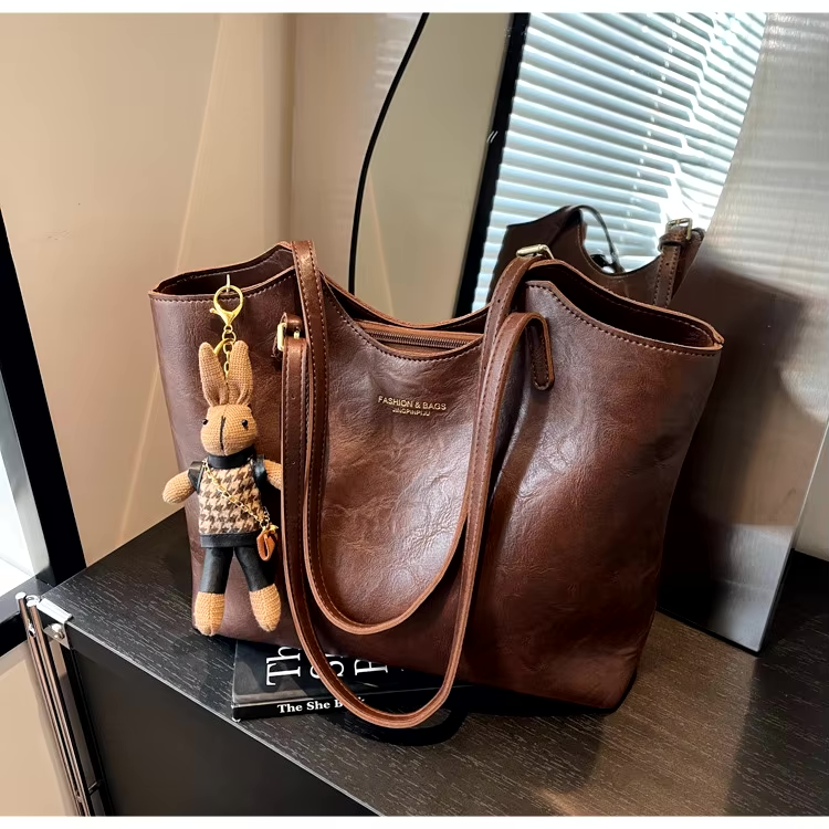 Rustic Edge | Vegan Leren Shopper | Ruime Vintage Schoudertas-Boutique Moda
