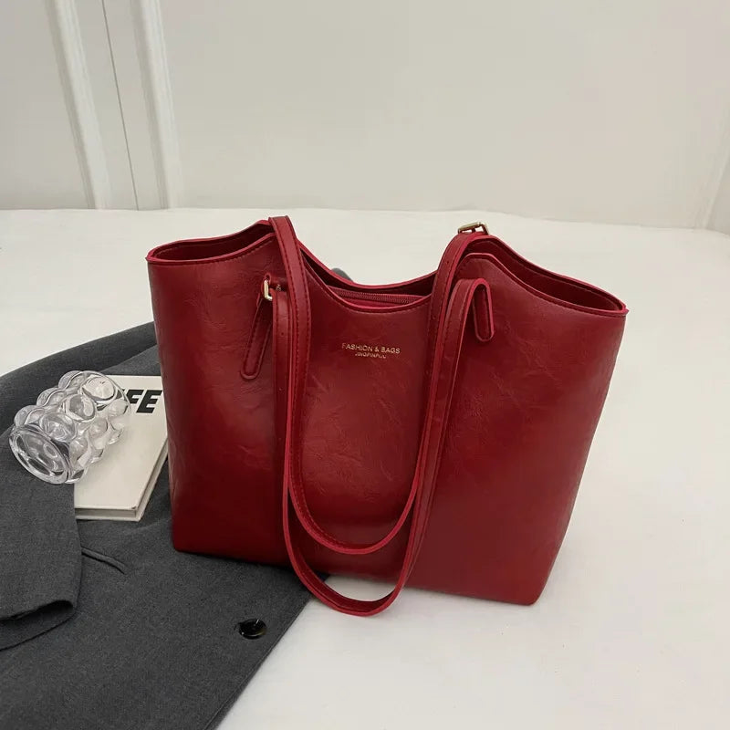 Rustic Edge | Vegan Leren Shopper | Ruime Vintage Schoudertas-Boutique Moda
