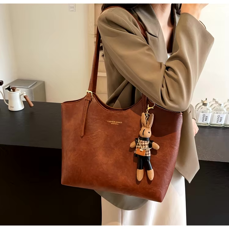 Rustic Edge | Vegan Leren Shopper | Ruime Vintage Schoudertas-Boutique Moda