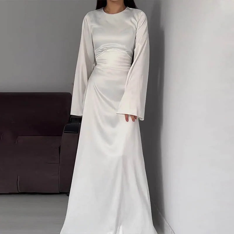 Satijnen Jurk - Elegant - Klokmouwen - Jurk met lange mouwen - Maxi satijnen jurk-Boutique Moda
